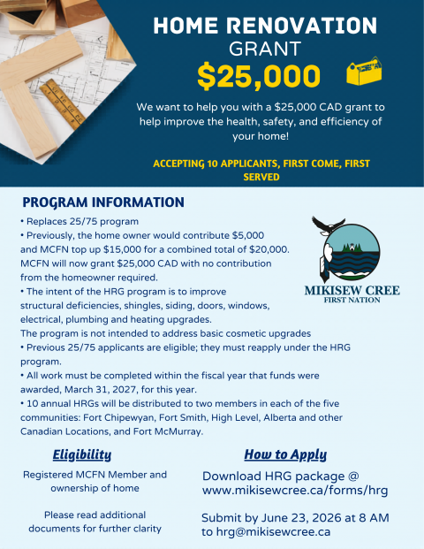 Home Renovation Grant Program (HRG) Application | Mikisew Cree First Nation